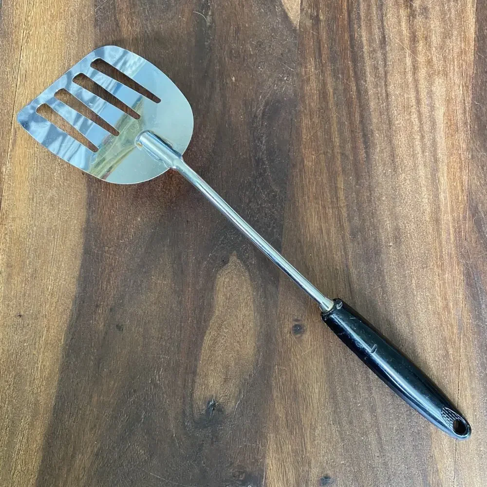 Vintage Ekco Metal Slotted Spatula Chrome Black Handle 13